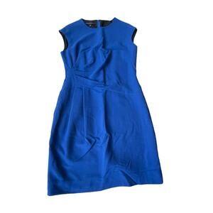 Lafayette 148 Wool Sheath Dress Ruched Cobalt Blue Professional 8 EUC